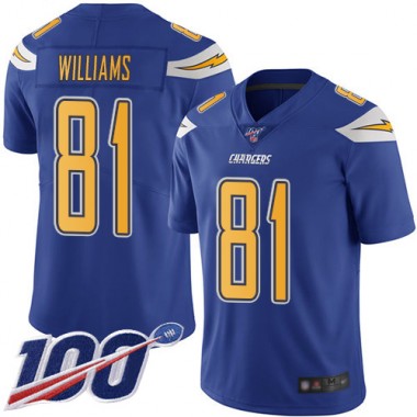 Los Angeles Chargers NFL Football Mike Williams Electric Blue Jersey Men Limited #81 100th Season Rush Vapor Untouchable